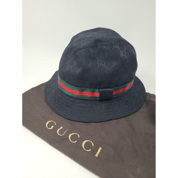 Gucci Black signature GG Monogram print bucket hat L sz - Picture 7 of 9